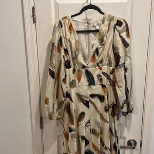 Banana Republic Feather Print Maxi Dress - Cream and Multicolor